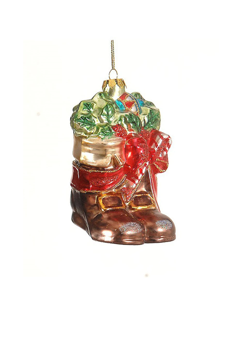Athome Pavloudakis - Χριστουγεννιάτικο κόκκινο γυάλινο στολίδι μπότες με φιόγκο 11 cm