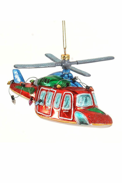 Athome Pavloudakis - Χριστουγεννιάτικο πολύχρωμο γυάλινο στολίδΙ ελικόπτερο 8 cm