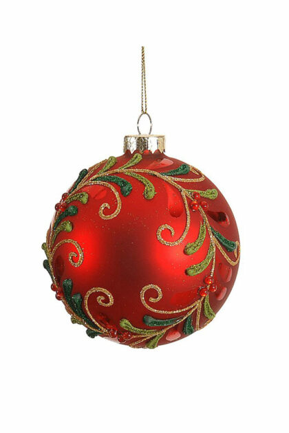 Athome Pavloudakis - Χριστουγεννιάτικη γυάλινη μπάλα κόκκινη ματ 10 cm με σχέδια