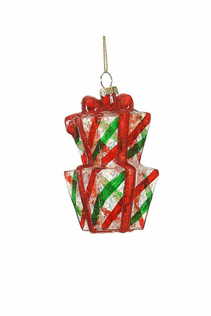Athome Pavloudakis - Χριστουγεννιάτικο κόκκινο γυάλινο στολίδι δώρα με φιόγκο 10 cm