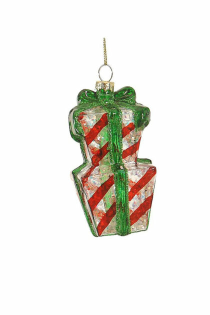 Athome Pavloudakis - Χριστουγεννιάτικο πράσινο γυάλινο διακοσμητικό στολίδι δώρα με φιόγκο 10 cm