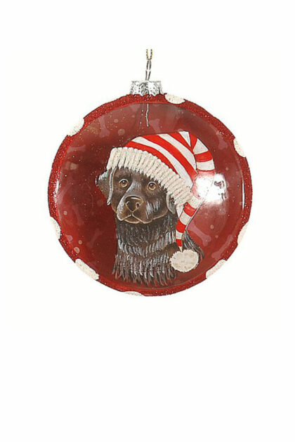 Athome Pavloudakis - Χριστουγεννιάτικο μπορντώ γυάλινο στολίδι οβάλ με σχέδιο σκύλο 10 cm