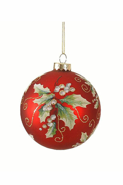 Athome Pavloudakis - Χριστουγενιάτικη γυάλινη μπάλα κόκκινη ματ 10 cm με γκυ