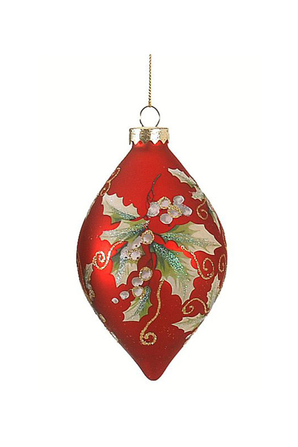 Athome Pavloudakis - Χριστουγεννιάτικο κόκκινο γυάλινο στολίδι αδράχτι με γκυ 10 cm