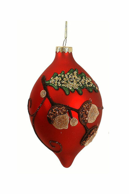 Athome Pavloudakis - Χριστουγεννιάτικη κόκκινη ματ γυάλινη μπάλα με βελανίδι 10 cm