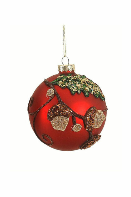 Athome Pavloudakis - Χριστουγεννιάτικη γυάλινη μπάλα κόκκινη ματ 12 cm με βελανίδι