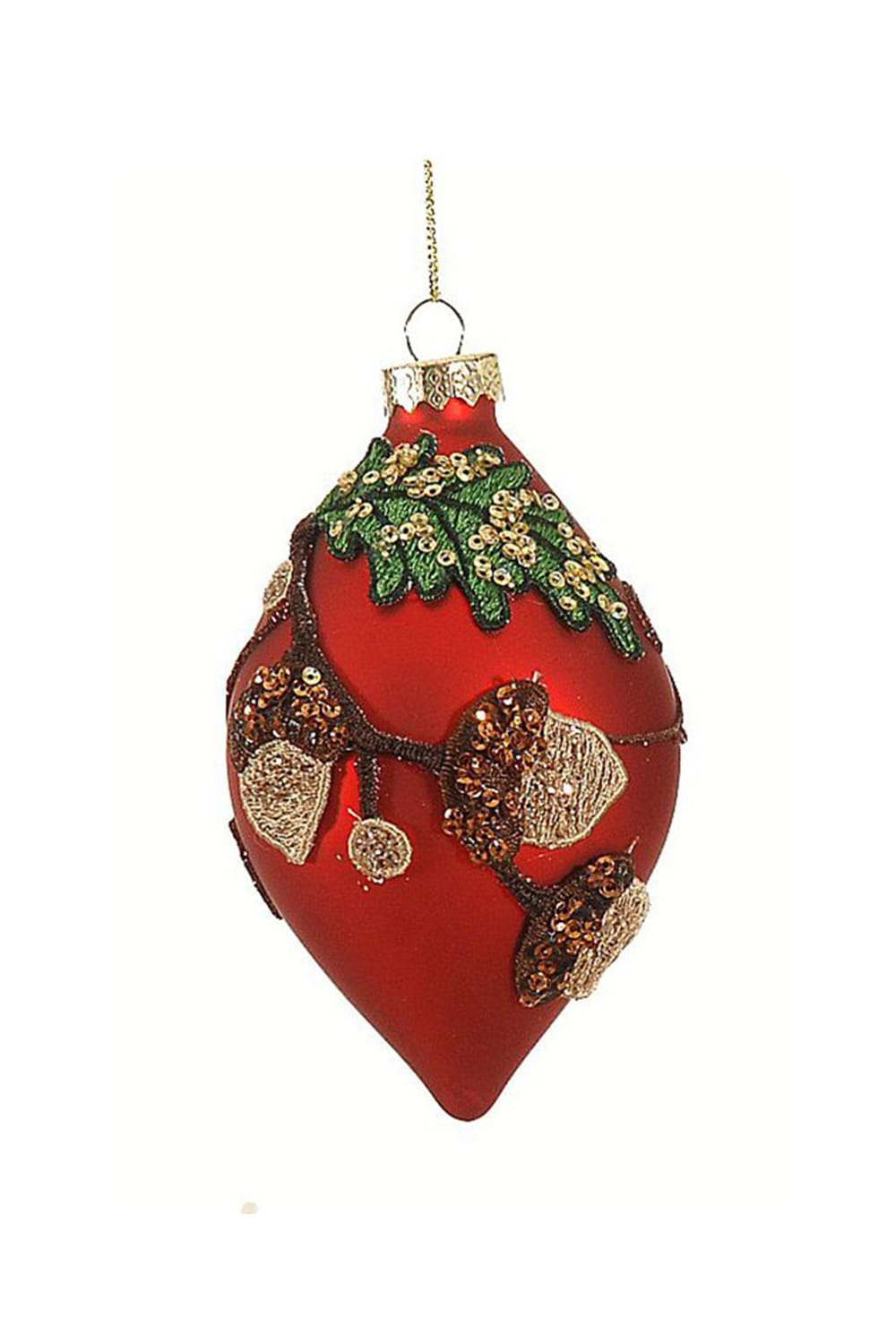 Athome Pavloudakis - Χριστουγεννιάτικο κόκκινο γυάλινο στολίδι αδράχτι με βελανίδι 12 cm
