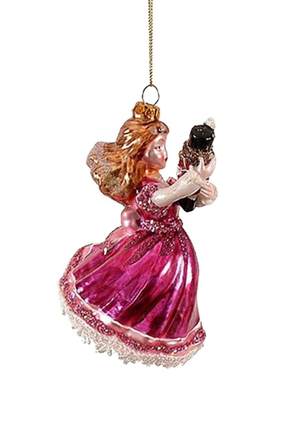 Athome Pavloudakis - Χριστουγεννιάτικο ροζ γυάλινο στολίδι πριγκίπισσα 14 cm