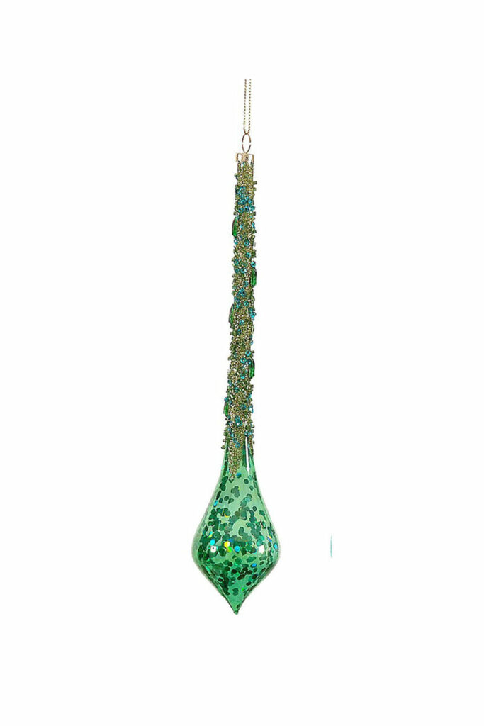 Athome Pavloudakis - Χριστουγεννιάτικο πράσινο του δάσους γυάλινο στολίδι αδράχτι πούλιες 25 cm