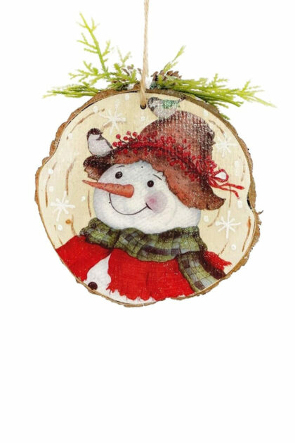 Athome Pavloudakis - Χριστουγεννιάτικο πολύχρωμο γυάλινο στολίδι ταμπέλα με χιονάνθρωπο 10 cm