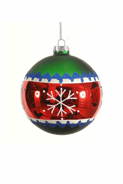 Athome Pavloudakis - Χριστουγεννιάτικη γυάλινη μπάλα κόκκινο γυαλιστερό-ματ  10 cm με  χιονόμπαλα