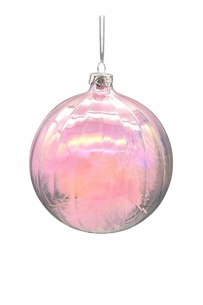 Athome Pavloudakis - Χριστουγεννιάτικη γυάλινη μπάλα ροζ 12 cm με πούπουλα