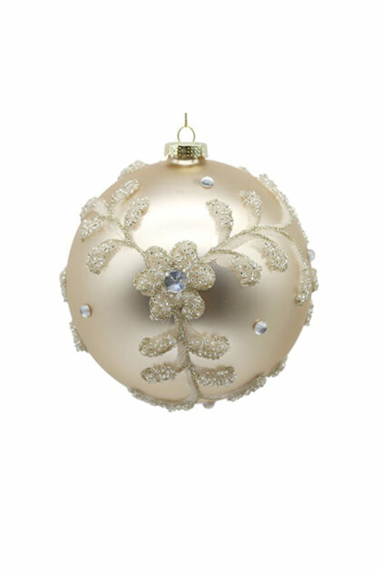 Athome Pavloudakis - Χριστουγεννιάτικη γυάλινη μπάλα χρυσή σατινέ ματ 10 cm με σχέδιο λουλούδι