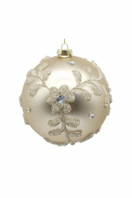 Athome Pavloudakis - Χριστουγεννιάτικη γυάλινη μπάλα χρυσό σατινέ ματ 12 cm με σχέδιο λουλούδι