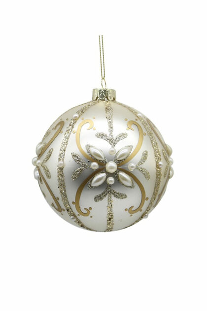 Athome Pavloudakis - Χριστουγεννιάτικη γυάλινη μπάλα ασημί ματ με πέρλα 10 cm