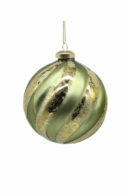 Athome Pavloudakis - Χριστουγεννιάτικη γυάλινη μπάλα πράσινη 2 τόνων 10 cm με γραμμές