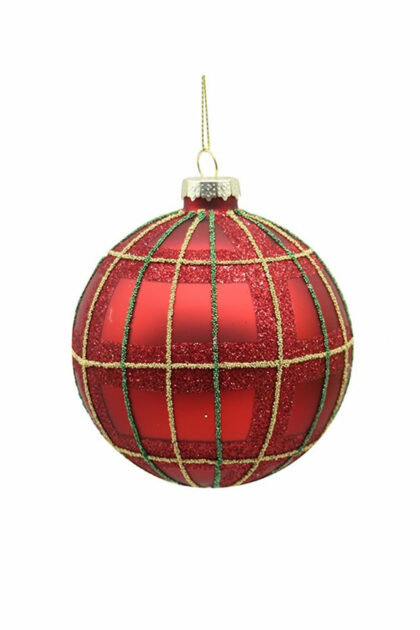 Athome Pavloudakis - Χριστουγεννιάτικη γυάλινη μπάλα κόκκινη ματ 10 cm με γραμμές
