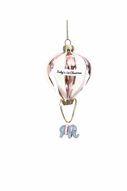 Athome Pavloudakis - Χριστουγεννιάτικο ροζ γυάλινο στολίδι αερόστατο 14 cm
