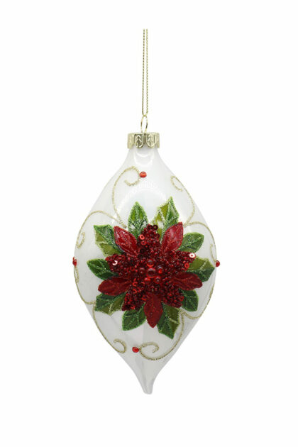 Athome Pavloudakis - Χριστουγεννιάτικο λευκό γυάλινο στολίδι με λουλούδι 10 cm
