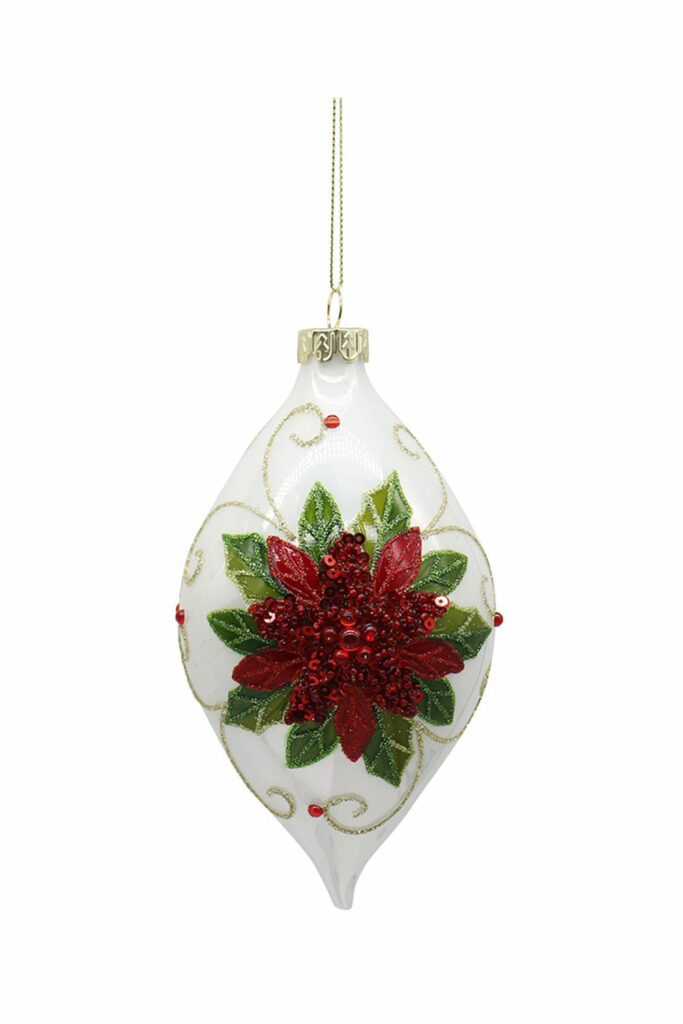 Athome Pavloudakis - Χριστουγεννιάτικο λευκό γυάλινο στολίδι με λουλούδι 12 cm