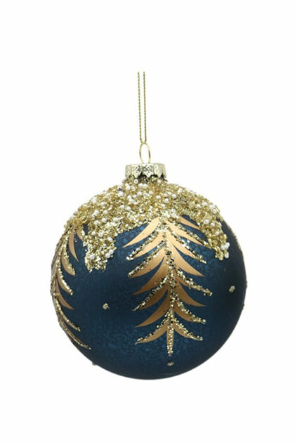 Athome Pavloudakis - Χριστουγεννιάτικη γυάλινη μπάλα μπλε ρουά ματ 10 cm με πούλιες