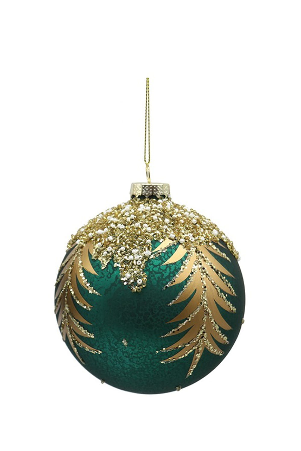 Athome Pavloudakis - Χριστουγεννιάτικη γυάλινη μπάλα πράσινη του δάσους ματ 10 cm με πούλιες