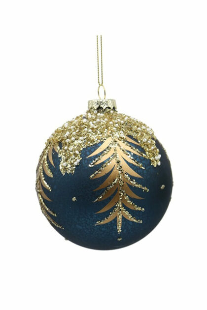 Athome Pavloudakis - Χριστουγεννιάτικη γυάλινη μπάλα μπλε ρουά ματ 12 cm με πούλιες