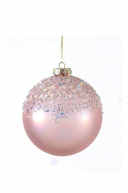 Athome Pavloudakis - Χριστουγεννιάτικη γυάλινη μπάλα ανοικτό ροζ μεταλλικό-ματ 9 cm με κρυσταλάκια