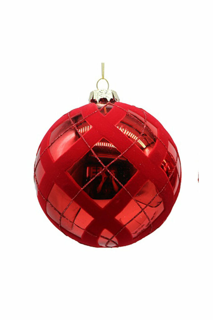 Athome Pavloudakis - Χριστουγεννιάτικη γυάλινη μπάλα κόκκινη γυαλιστερό 10 cm με βελούδο