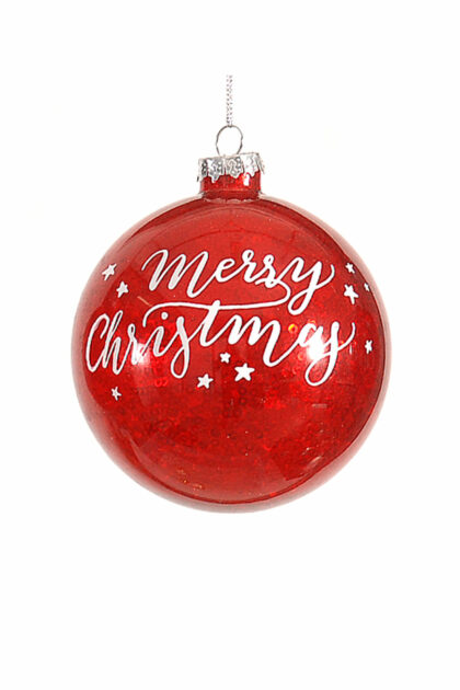 Athome Pavloudakis - Χριστουγεννιάτικη γυάλινη μπάλα κόκκινη 10 cm με σχέδια