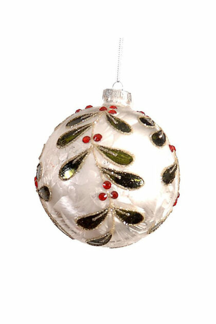 Athome Pavloudakis - Χριστουγεννιάτικη γυάλινη μπάλα λευκό παγωμένο μεταλλικό-ματ 8 cm με σχέδια