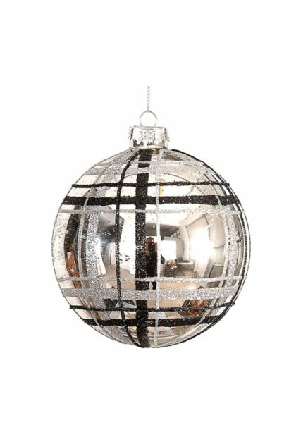 Athome Pavloudakis - Χριστουγεννιάτικη γυάλινη μπάλα ασημί γυαλιστερό 8 cm με σχέδια