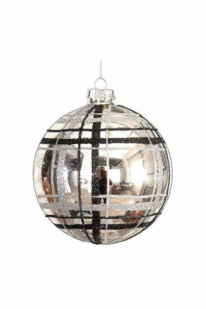 Athome Pavloudakis - Χριστουγεννιάτικη γυάλινη μπάλα ασημί γυαλιστερό 10 cm με σχέδια