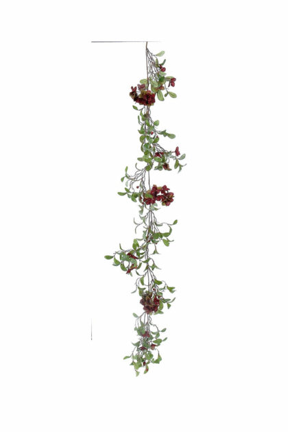 Athome Pavloudakis - Χριστουγεννιάτικη γιρλάντα στολισμένη πράσινη με λουλούδια 185 cm