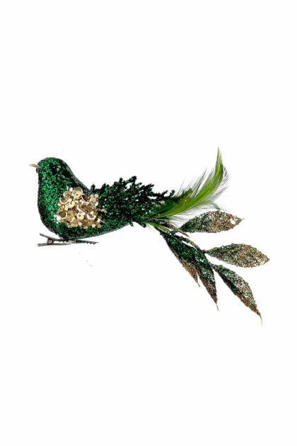 Athome Pavloudakis - Χριστουγεννιάτικη διακοσμητική φιγούρα πράσινο πουλί 21 cm με πούλιες
