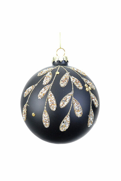 Athome Pavloudakis - Χριστουγεννιάτικη γυάλινη μαύρη ματ μπάλα με χρυσές λεπτομέρειες 10 cm