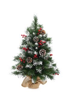 Athome Pavloudakis - Χριστουγεννιάτικο διακοσμητικό χιονισμένο πράσινο δεντράκι κόκκινα μπερι 60 cm