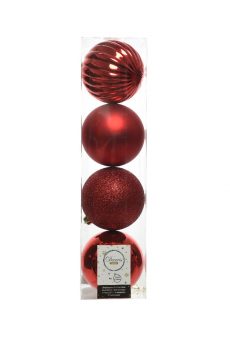 Athome Pavloudakis - Σετ Χριστουγεννιάτικες άθραυστες κόκκινες μπάλες 4 τμχ (10 cm)