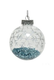 Athome Pavloudakis - Χριστουγεννιάτικη συνθετική διάφανη μπάλα με ασημένιες νιφάδες 8 cm