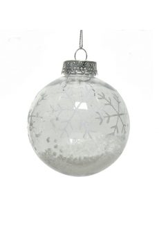 Athome Pavloudakis - Χριστουγεννιάτικη συνθετική διάφανη μπάλα με ασημένιες νιφάδες 8 cm