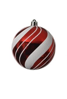 Athome Pavloudakis - Χριστουγεννιάτικη συνθετική κόκκινη μπάλα με λευκό γκλιτερ (8 cm)