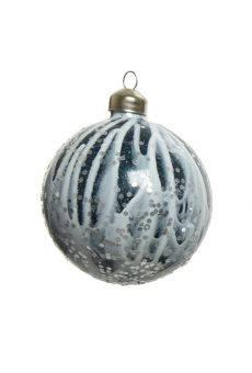 Athome Pavloudakis - Χριστουγεννιάτικη γυάλινη μπάλα  χρώμα μπλε της νύκτας  8 cm με σχέδια