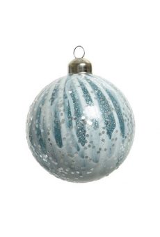 Athome Pavloudakis - Χριστουγεννιάτικη γυάλινη μπάλα χρώμα αρκτικό μπλε 8 cm με σχέδια