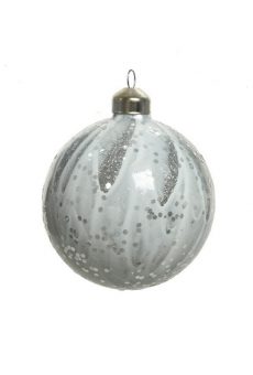Athome Pavloudakis - Χριστουγεννιάτικη γυάλινη μπάλα γκρι 8 cm με σχέδια