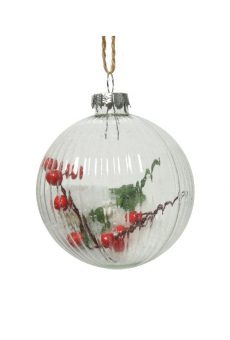 Athome Pavloudakis - Χριστουγεννιάτικη γυάλινη μπάλα διάφανη 8 cm με κλαδάκι