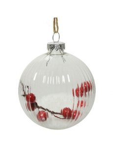 Athome Pavloudakis - Χριστουγεννιάτικη γυάλινη μπάλα διάφανο 8 cm με κλαδάκι