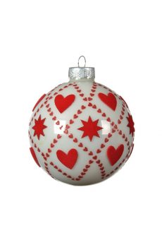 Athome Pavloudakis - Χριστουγεννιάτικη γυάλινη μπάλα λευκή 8 cm με σχέδια