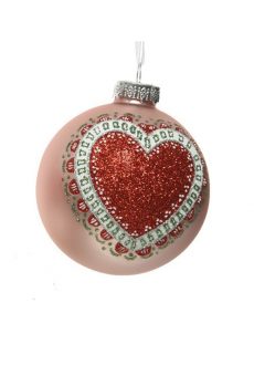 Athome Pavloudakis - Χριστουγεννιάτικη γυάλινη ροζ ματ μπάλα με καρδιά (8 cm)