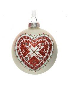 Athome Pavloudakis - Χριστουγεννιάτικη γυάλινη λευκή ματ ματ μπάλα με καρδιά (8 cm)