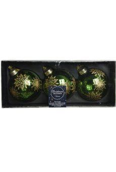 Athome Pavloudakis - Χριστουγεννιάτικη γυάλινη μπάλα πράσινη 8 cm με σχέδια